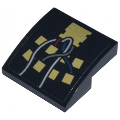 black slope curved 2 x 2 x 2 3 inverted with gold squares and dark red dark blue silver and dark silver wires pattern model left side sticker - set 75398