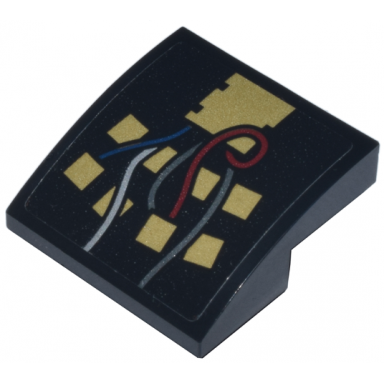 black slope curved 2 x 2 x 2 3 inverted with gold squares and dark red dark blue silver and dark silver wires pattern model right side sticker - set 75398