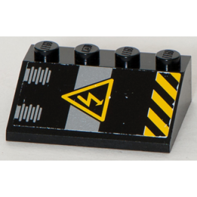 black slope 33 3 x 4 with electricity danger sign and black and yellow danger stripes pattern sticker - set 8633