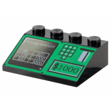 black slope 33 3 x 4 with green atm bank machine with card slot keypad $1000 and screen with choose amount pattern