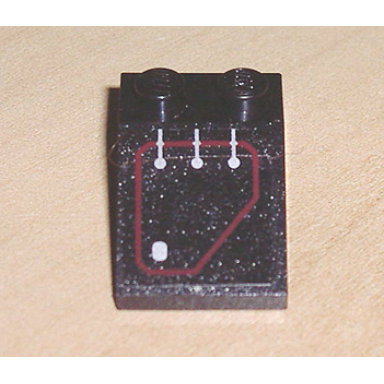 black slope 33 3 x 2 with silver circuitry 3 lines striaght 1 dot in red outline pattern sticker - set 7702