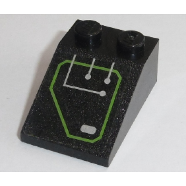 black slope 33 3 x 2 with silver circuitry 2 lines straight 1 line bent in lime outline pattern sticker - set 7709