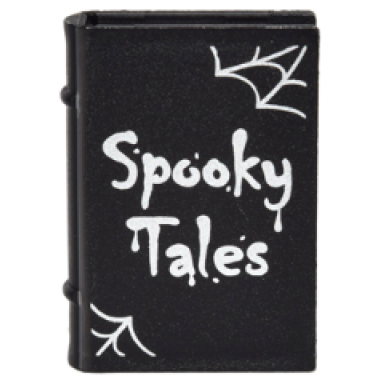black minifigure utensil book 2 x 3 with silver spider webs and spooky tales pattern