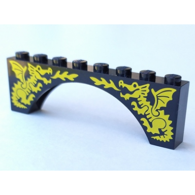 black arch 1 x 8 x 2 with two yellow dragons pattern