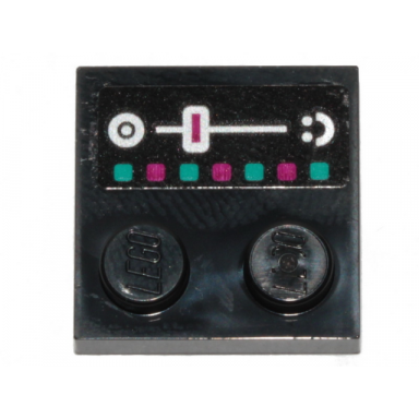 black tile modified 2 x 2 with studs on edge with dark turquoise and magenta buttons and slider pattern sticker - set 70828