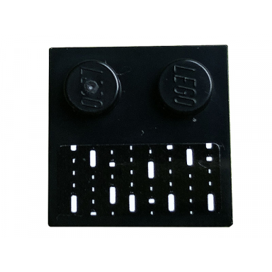 black tile modified 2 x 2 with studs on edge with white stripes and dots pattern sticker - set 10291