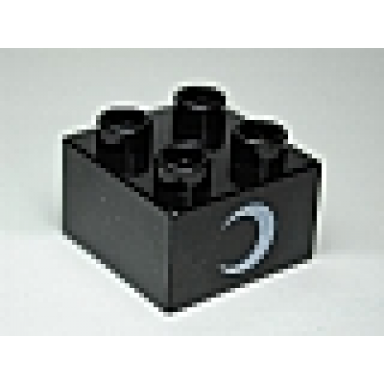 black duplo brick 2 x 2 with eye without white spot pattern on two sides