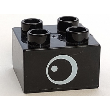 black duplo brick 2 x 2 with eye with white spot pattern on both sides - type 2