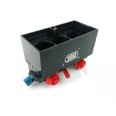 train battery box car with two contact holes red switch lever blue and red magnets and red wheels with 182 pattern on both sides stickers - set 182