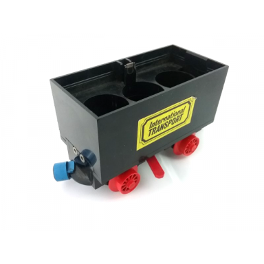 train battery box car with two contact holes red switch lever blue and red magnets and red wheels with international transport pattern on both sides stickers - sets 161 181-1 183