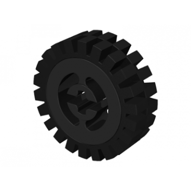 black wheel with split axle hole with black tire 24mm d x 8mm offset tread - interior ridges 3482 3483