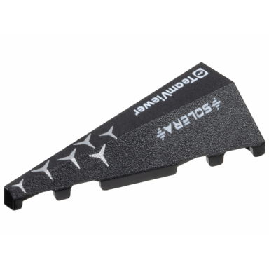 black wedge 5 x 2 left with silver mercedes logo repeating white teamviewer and solera pattern