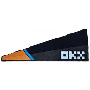 black wedge 5 x 2 right with orange and dark azure stripes and white okx logo pattern