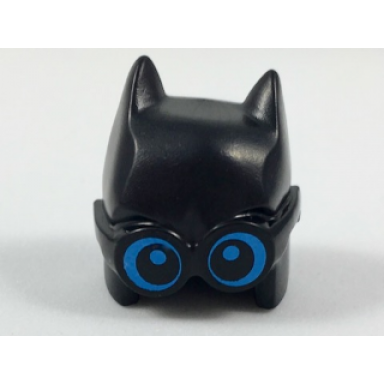 black minifigure headgear mask batman cowl open chin lopsided with large thick glasses with dark azure lenses and pupils pattern