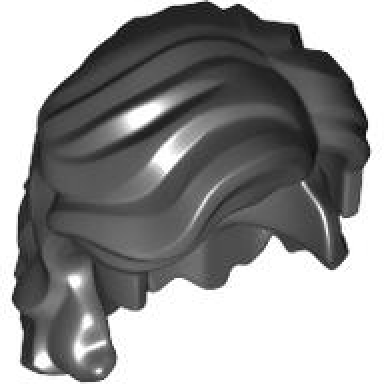 black minifigure hair mid-length wavy with center part and sidelocks
