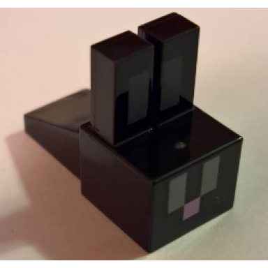 black creature head pixelated with long ears with dark bluish gray auricles light bluish gray eyes and bright pink nose pattern minecraft rabbit