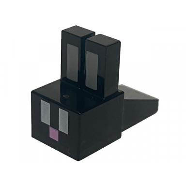 black creature head pixelated with long ears with light bluish gray auricles white eyes and bright pink nose pattern minecraft rabbit