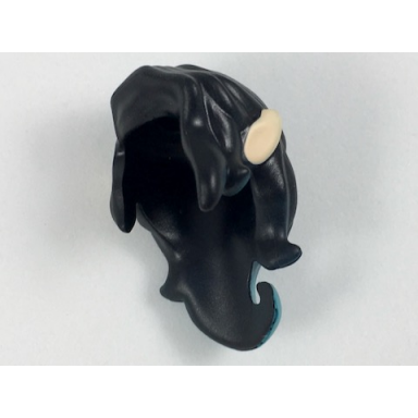 black mini doll hair long and wavy with side bangs and dark turquoise highlight at ends and light nougat elves ears pattern