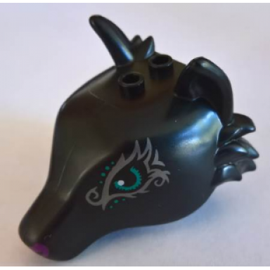 fox head with dark turquoise eyes silver swirls and purple nose pattern