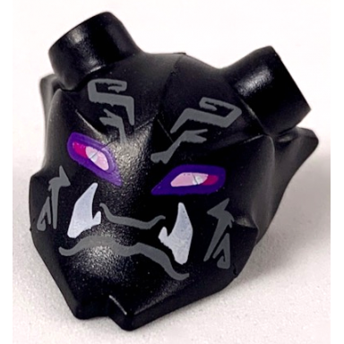 black minifigure visor mask ninjago oni with dark purple and magenta eyes and white fangs pattern