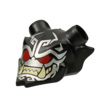 black minifigure visor mask ninjago oni with silver face red eyes and tan sharp teeth pattern