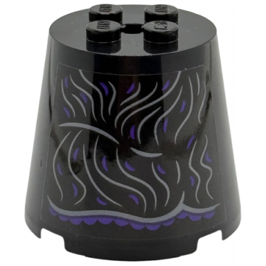 cone 4 x 4 x 3 with dark silver and dark purple curved lines and scalloped dress hem pattern sticker - set 75682