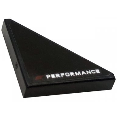 black tile modified 2 x 2 triangular with dark red capital letter e and white performance pattern model left side sticker - set 76909