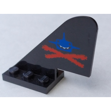 black tail with rounded top with aquazone aquashark blue shark with red x pattern on both sides