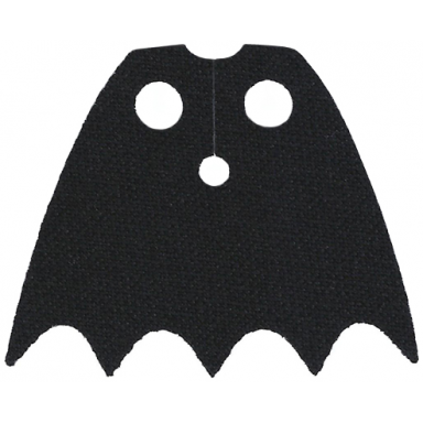 black minifigure cape cloth with top holes and scalloped 5 points bottom batman short circle neck cut - spongy stretchable fabric