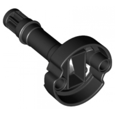 black technic gear 8 tooth with pin holes and ninjago flywheel socket - long shaft