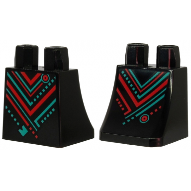 lower body skirt with dark turquoise and red stripes rectangles and circles pattern