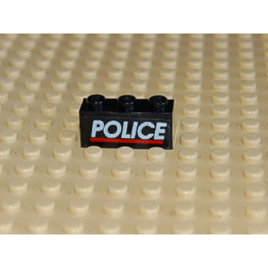 black brick 1 x 3 with white police red line on black background pattern sticker - set 6598
