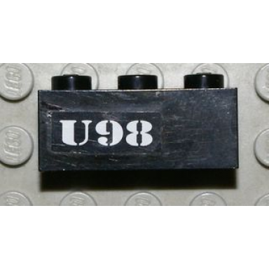black brick 1 x 3 with white `u98 pattern sticker - set 7783