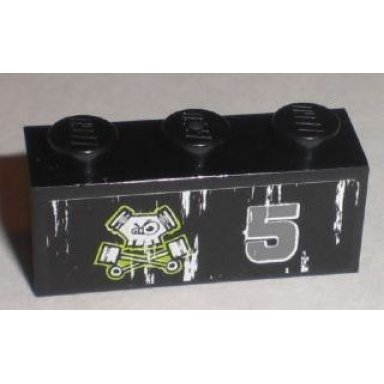 black brick 1 x 3 with number 5 and pistons skull logo pattern model left side sticker - set 8211