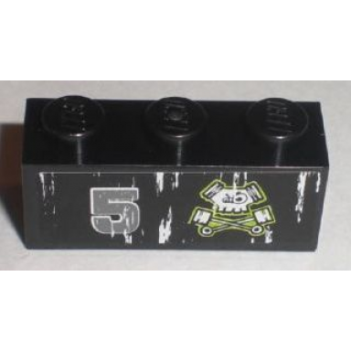 black brick 1 x 3 with number 5 and pistons skull logo pattern model right side sticker - set 8211