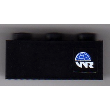 black brick 1 x 3 with globe and white wr world racers logo pattern model right side sticker - set 8899