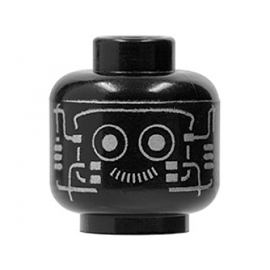 black minifigure head alien with robot silver pattern