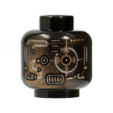 black minifigure head alien with copper skin and silver eyepiece pattern