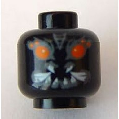 black minifigure head alien with red eyes and white fangs pattern