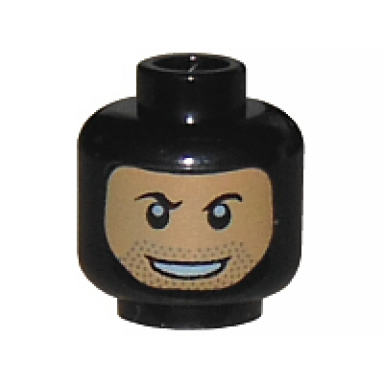 black minifigure head balaclava with nougat face black eyebrows stubble and open mouth smile with teeth pattern