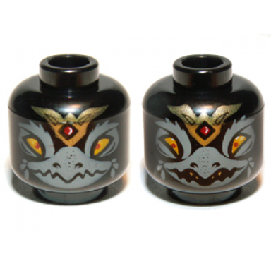 black minifigure head dual sided alien chima raven with beak and gold crown wide eyes narrow eyes pattern rawzom