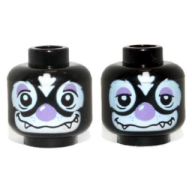 black minifigure head dual sided alien chima skunk with medium lavender eyebrows and nose white fur happy sleepy pattern skinnet