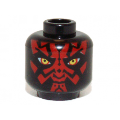 black minifigure head alien with sw darth maul red face and narrowed eyes pattern