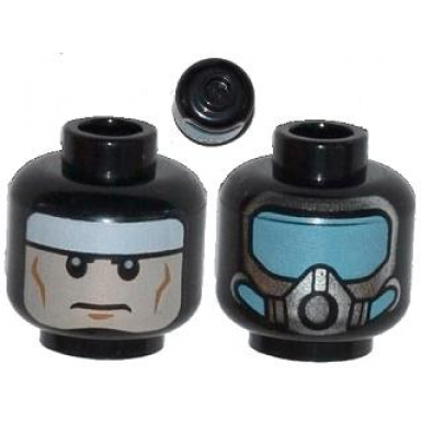 black minifigure head dual sided white headband and cheek lines silver mask and medium blue goggles pattern batman