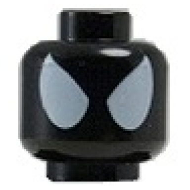 black minifigure head alien with spider-man large white eyes pattern