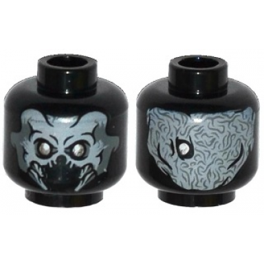 black minifigure head dual sided alien skull with mandibles and silver eyes exoskeleton and one eye pattern
