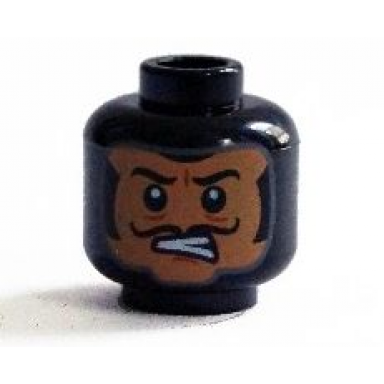 black minifigure head balaclava nougat face with bared teeth black thin moustache pattern