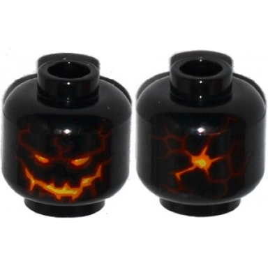 black minifigure head alien lava monster with yellow and orange eyes and mouth dark red cracks pattern
