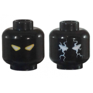 black minifigure head dual sided triangular white and yellow eyes triangular white and bright light blue eyes and lightning pattern