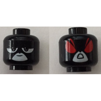 black minifigure head dual sided female white eyes and white mouth area neutral angry pattern raven